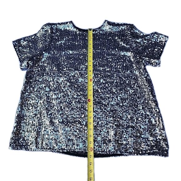 Express Silver Sequin Sparkly Party Disco Lined Short Sleeved Top Shirt Size XL - Picture 5 of 8